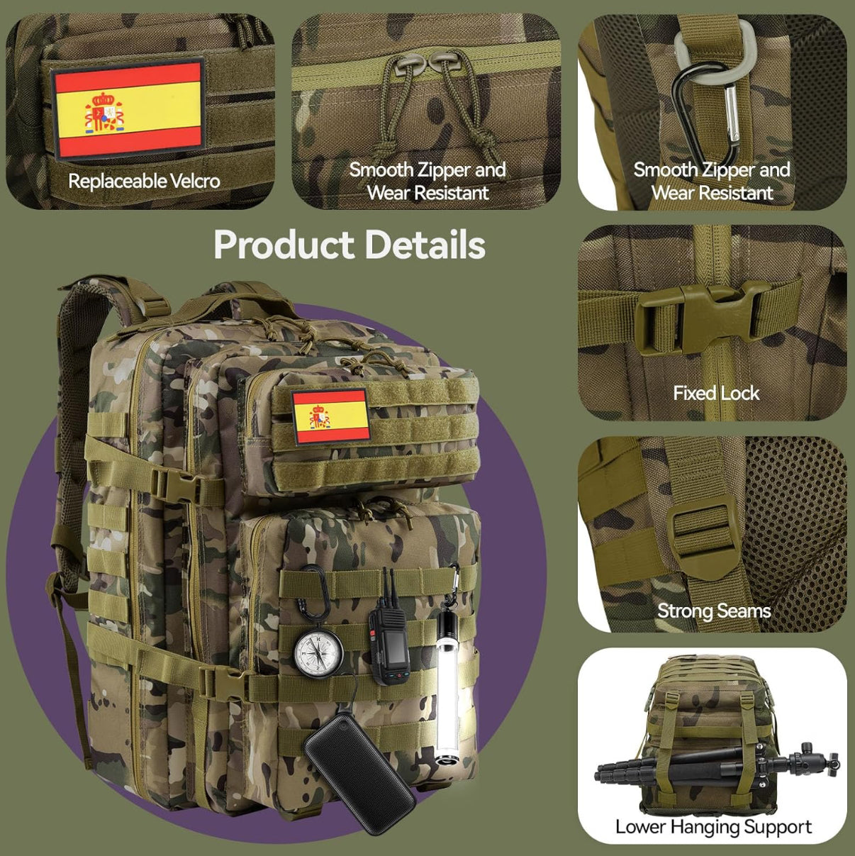 Mochila Táctica Militar 45L – Resistente y Multifuncional para Supervivencia, Emergencias, Camping, Senderismo y Uso Diario | Alta Capacidad y Durabilidad