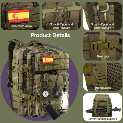 Mochila Táctica Militar 45L – Resistente y Multifuncional para Supervivencia, Emergencias, Camping, Senderismo y Uso Diario | Alta Capacidad y Durabilidad